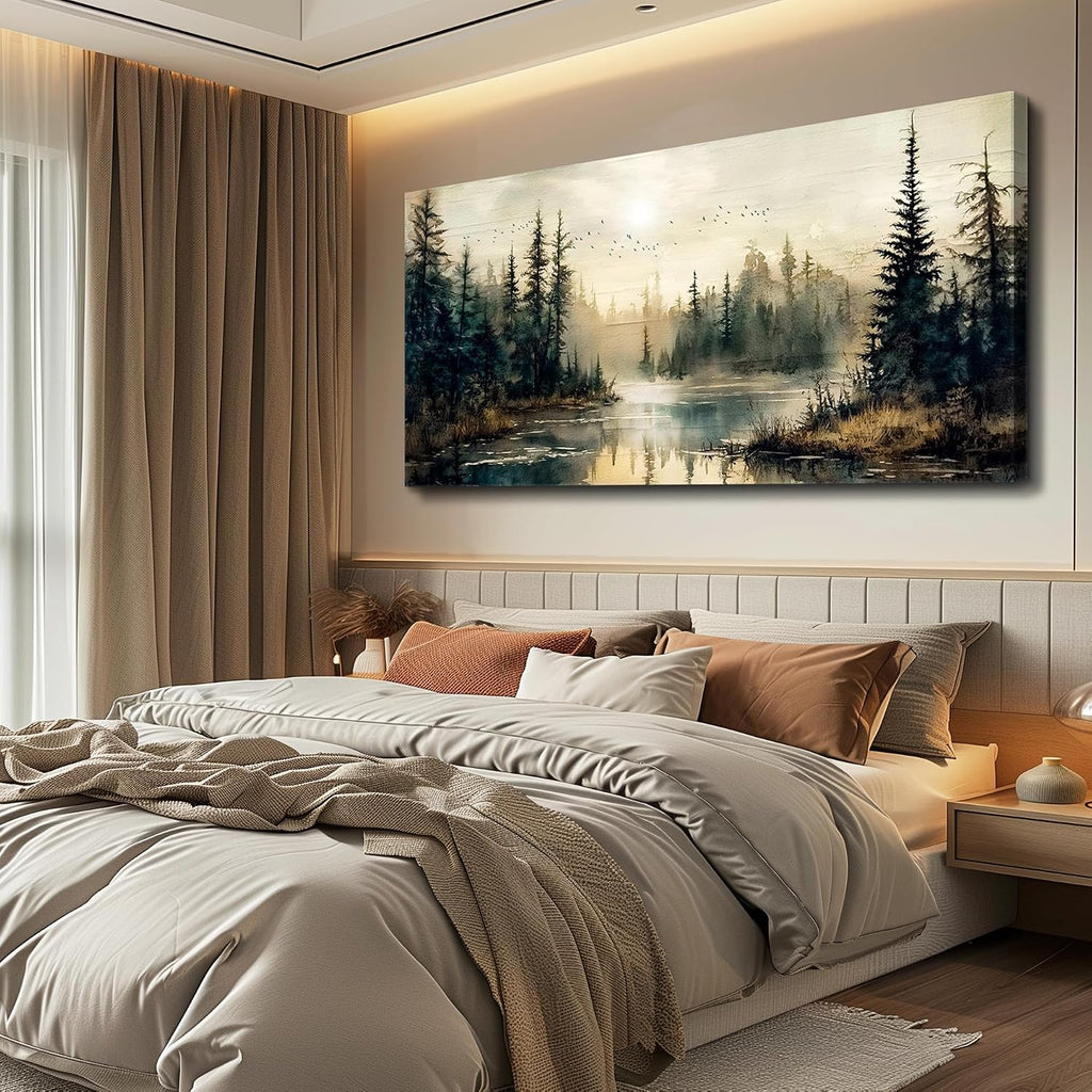 FUHAIHUA Canvas Wall Art For Living Room Large Wall Decor For Office Modern Bedroom Decorations Forest River Landscape Pictures Farmhouse Paintings Artwork Wall Mural Aesthetic Home Decor 30x60 In