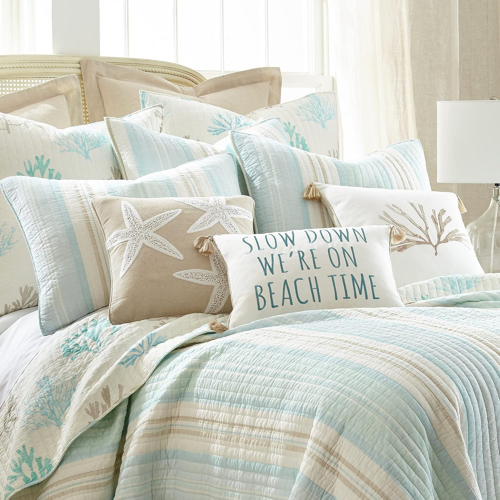 Levtex Home - Stone Harbor Twin/Twin XL Quilt - Striped Coastal - Light Blue, Taupe, & Cream - Quilt Size 68x86in. and One Sham Size 20x26 - Reversible - Cotton Fabric