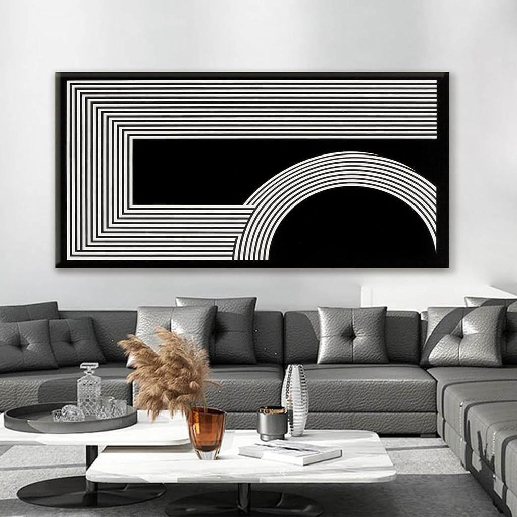 TAIJXAGSG Large Abstract Wall Art Black And White Wall Art Geometric Line Print Painting Artwork Canvas Art Wall Decor Simple Picture Artwork For Living Room Bedroom Office Home Decor 29'X 58'