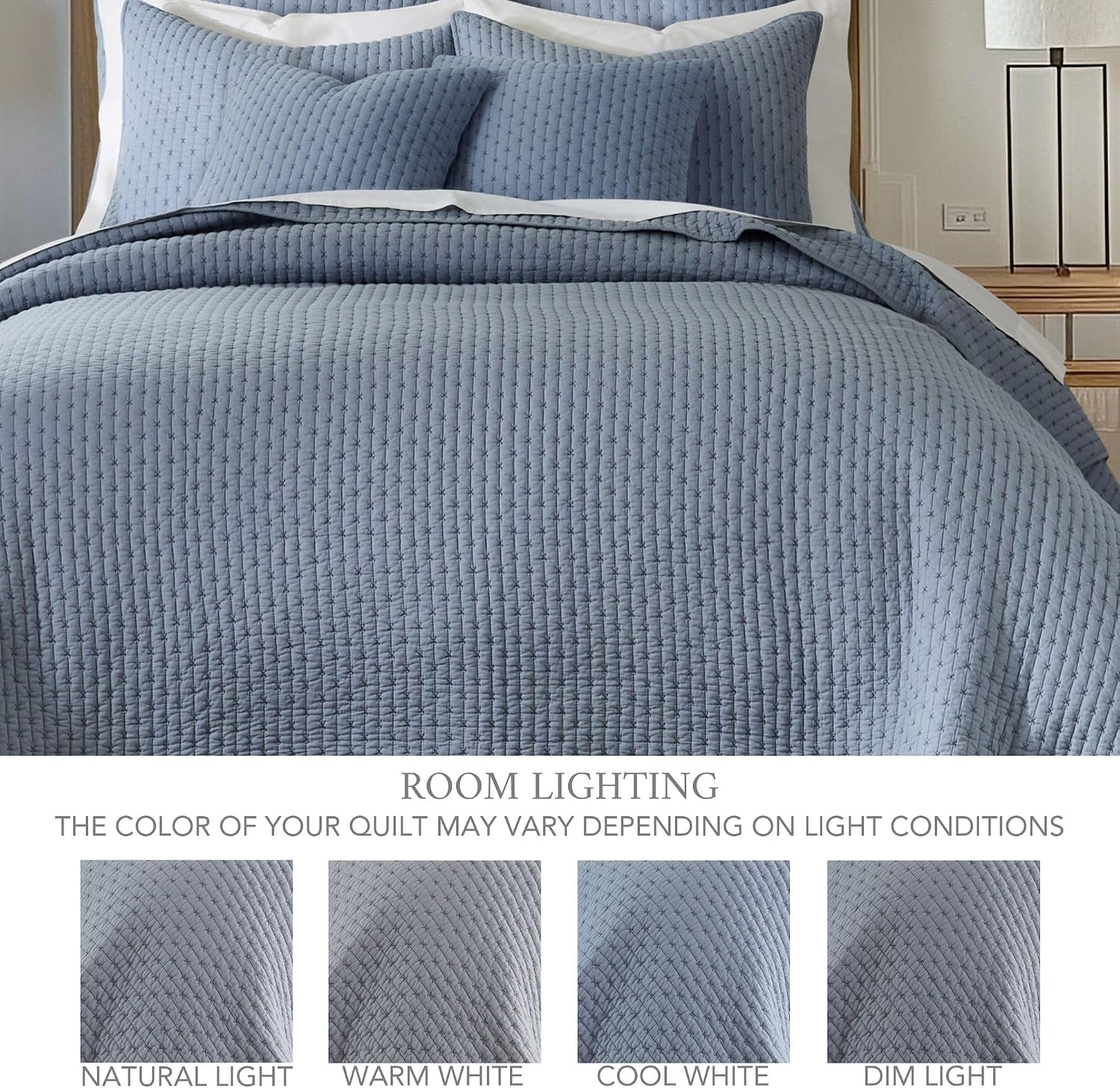 Levtex Home - Cross Stitch Chambray Quilt Set - Full/Queen Quilt + Two Standard Pillow Shams - Cross Stitched Pattern - Quilt Size (88x92in) and Pillow Sham Size (26x20in) - Reversible - Cotton Fabric