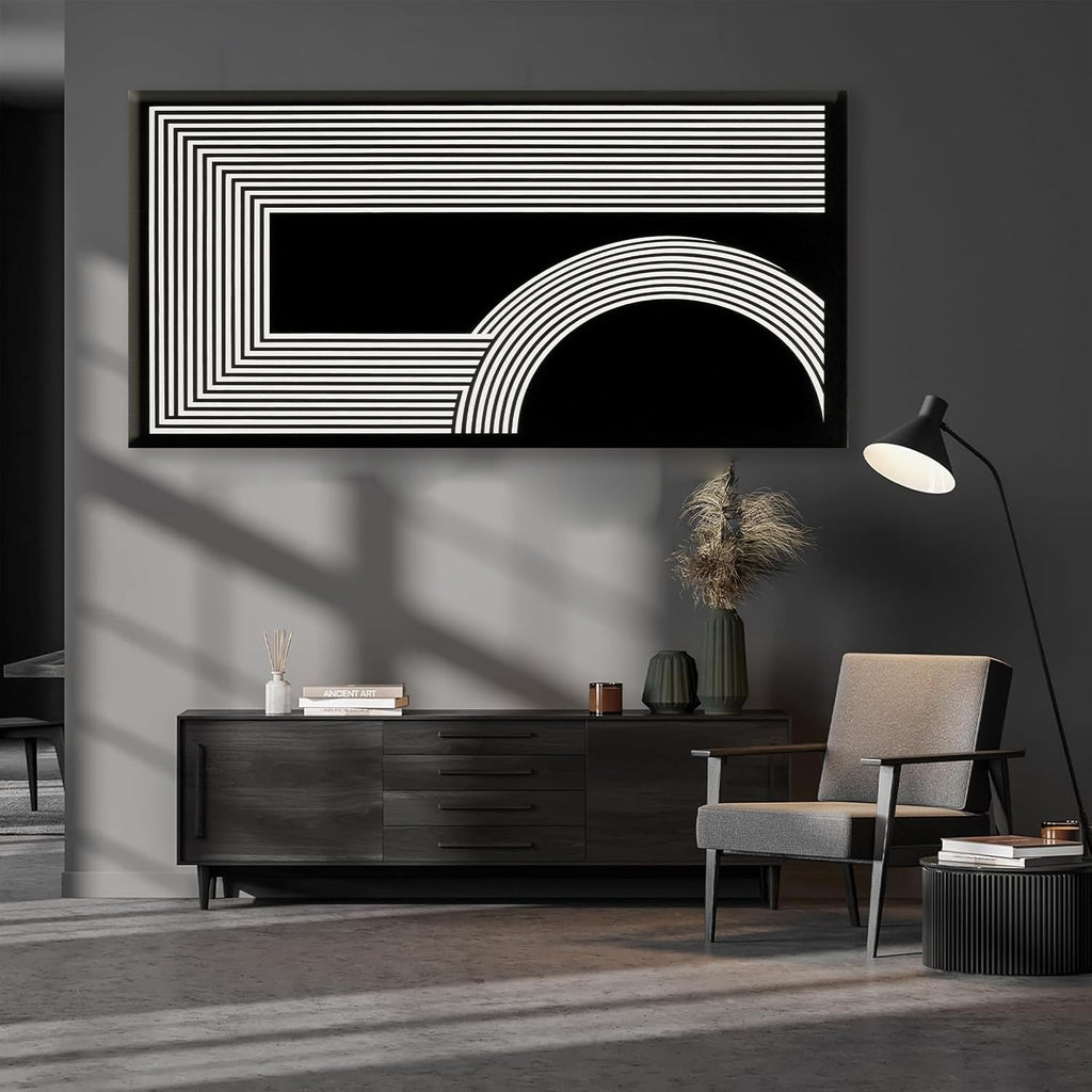 TAIJXAGSG Large Abstract Wall Art Black And White Wall Art Geometric Line Print Painting Artwork Canvas Art Wall Decor Simple Picture Artwork For Living Room Bedroom Office Home Decor 29'X 58'