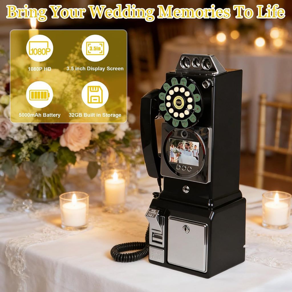 Video Audio Guest Book Wedding Phone, Audio Phone Guestbook Leave a Message Phone for Bridal Shower Birthday Party Baby Shower Anniversary Engagement
