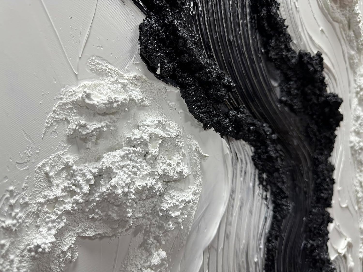 Boiee Art,24x48Inch Hand Painted Modern Black Simply White Framed Artwork Textured Ocean Wave Art on Canvas Minimalist Oil Painting
