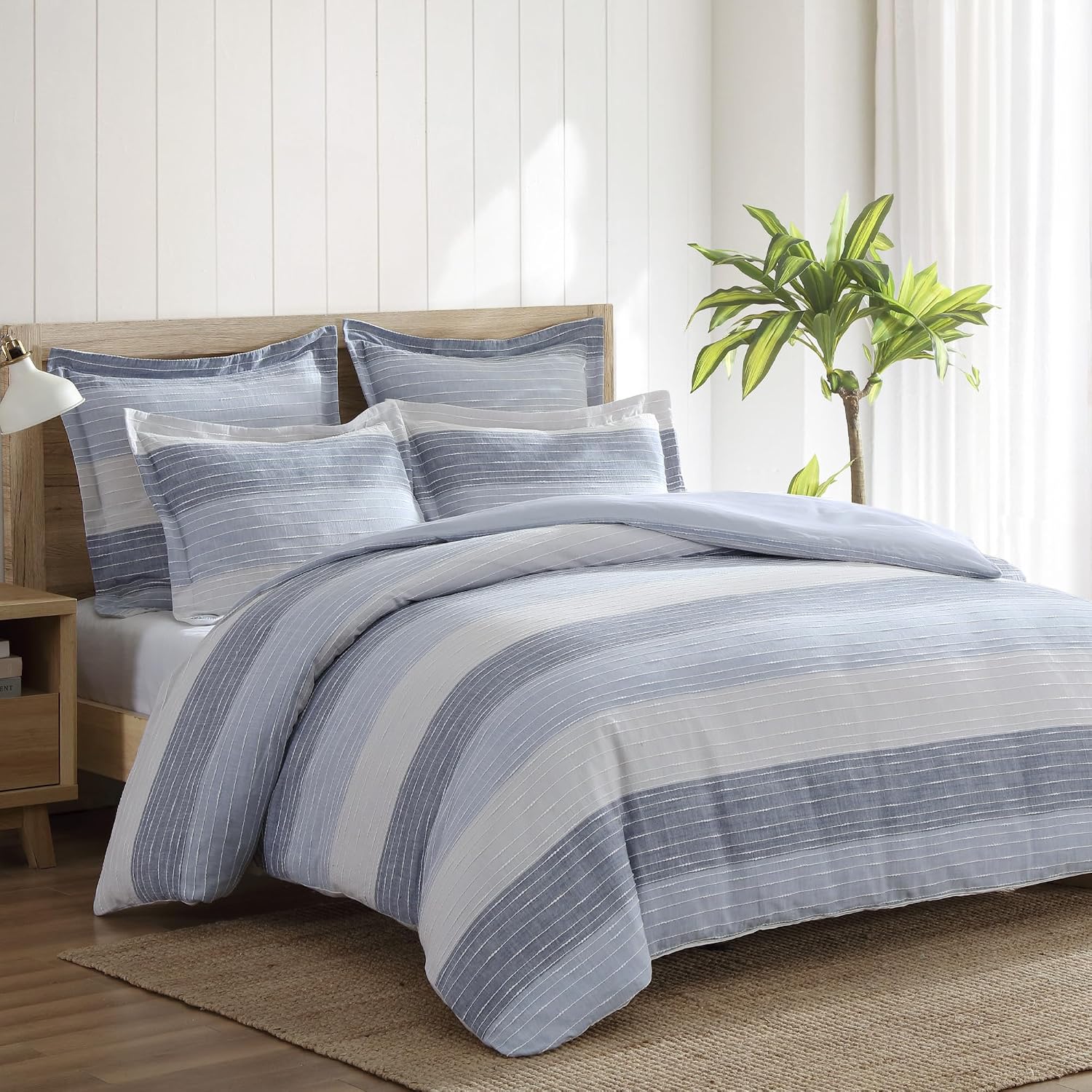 Levtex Home Sand Stripes Blue Twin Duvet Cover Set (68x88in) with 1 Pillowcase (26x20in) - Woven Jacquard Stripe - Blue, Grey, White - 100% Cotton Twin Size Duvet Cover Set - Soft, Pre-Washed