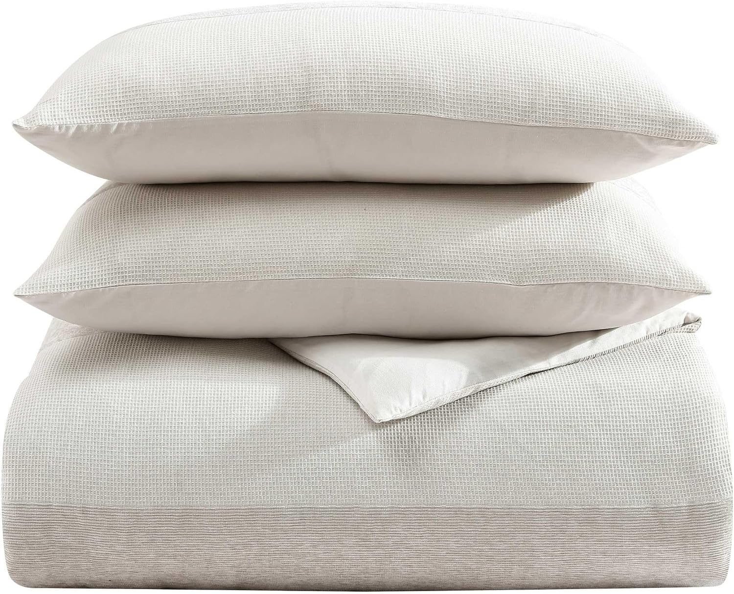 Vera Wang - King Size Comforter Set, Soft Bedding Set with Textured Chenille Waffle Feel, Medium Weight for Year-Round Comfort, 3 Piece Bed Set with Matching Pillowcases (Stripe Beige)