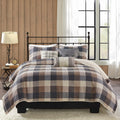 Madison Park Reversible Quilt Cabin Lifestyle Plaid Design - All Season, Breathable Coverlet Bedspread Bedding Set, Matching Shams, King/Cal King(104'x92'), Neutral 6 Piece