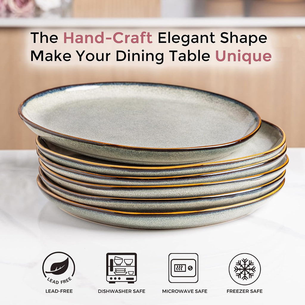 AmorArc Ceramic Dinnerware Sets,Handmade Reactive Glaze Stoneware Plates and Bowls Sets,Highly Scratch Resistant | Dishwasher & Microwave Safe Dishes Set,Service for 8 (24pc)