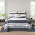 DDUOXIN Oversized King Bedspread 120' W x120 L - 100% Cotton California Quilt with 2 Pillow Shams, Simple Striped Design Lightweight Durable Bedding, Perfect for Modern Bedrooms, Blue/Gray/White