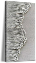 NANKAI Art Hand-Painted 48x24 inch White Wave Texture Abstract Art, Contemporary Minimalist Canvas Oil Painting, Vertical Home Living Room Corridor Wall Decoration Art