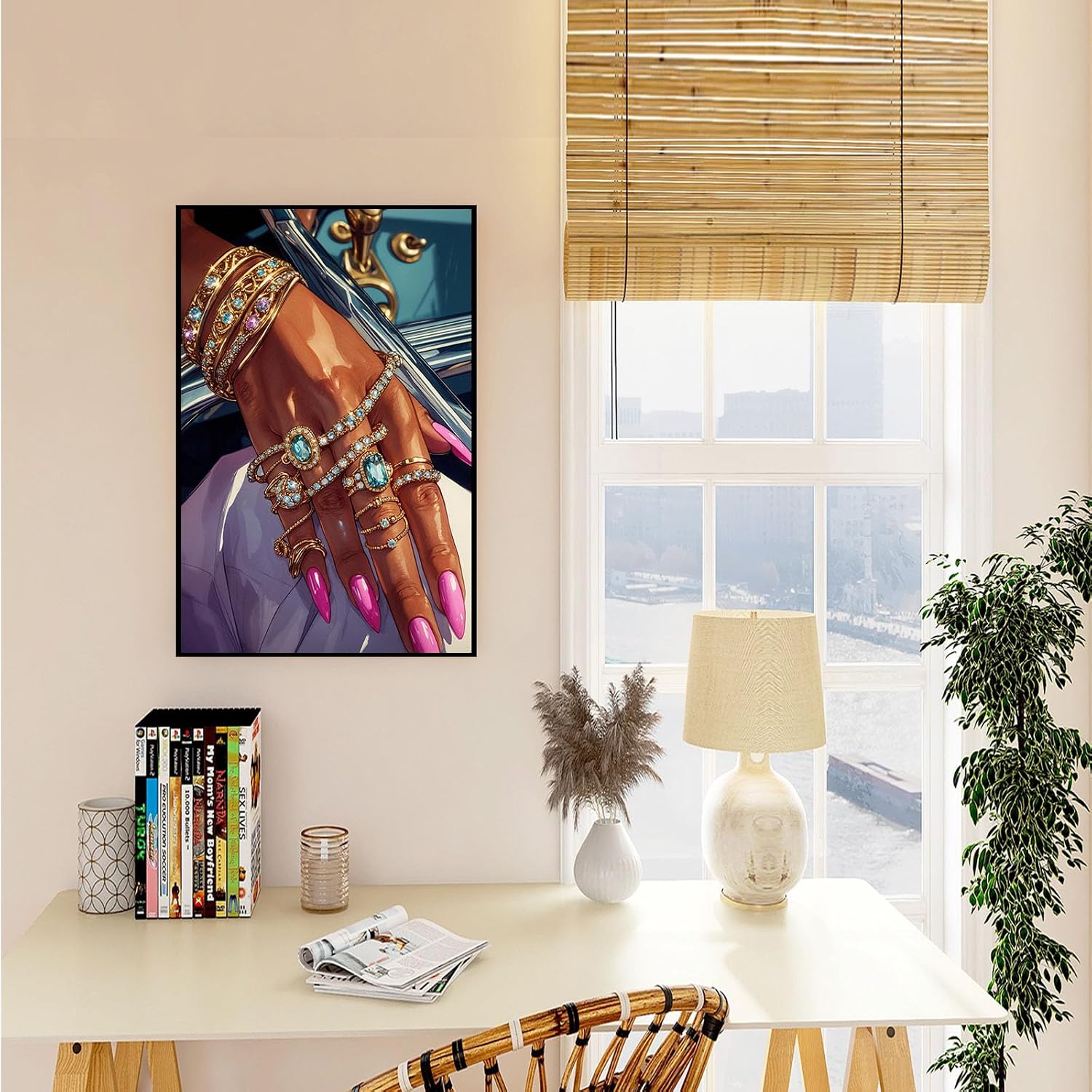 Black woman canvas painting wall black rich woman black girl art print colorful african poster is a good choice for room decoration 24x36in Metal blackFramed