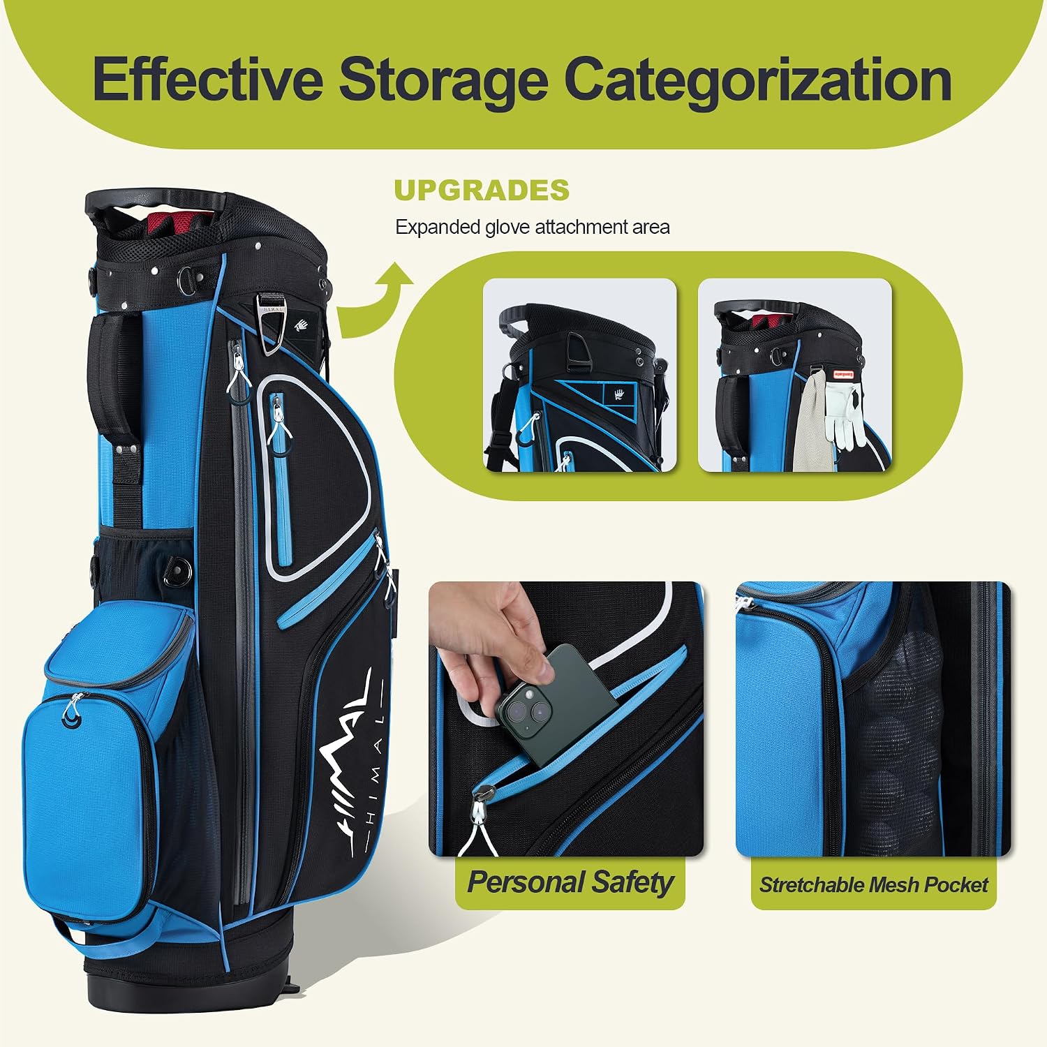 GoHimal 14 Way Golf Stand Bag, Golf Bags for Men with Stand, Top Dividers Ergonomic with 10 Pockets Golf Club Bags