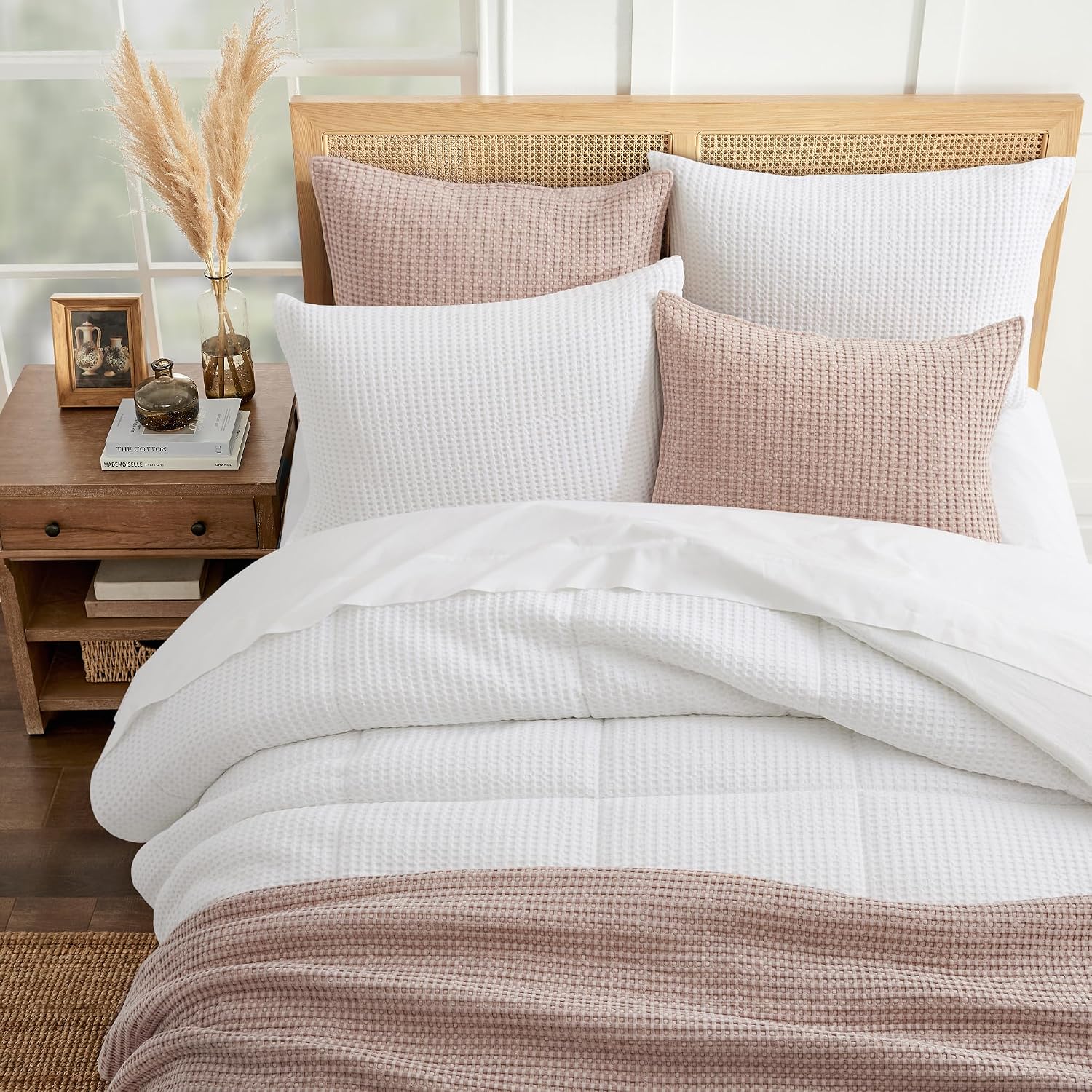 Levtex Home Mills Waffle Full/Queen Comforter Set (90x94in) with 2 Pillow Shams (26x20in) - Bright White - 100% Cotton Full/Queen Size Comforter Set - Soft, Pre-Washed