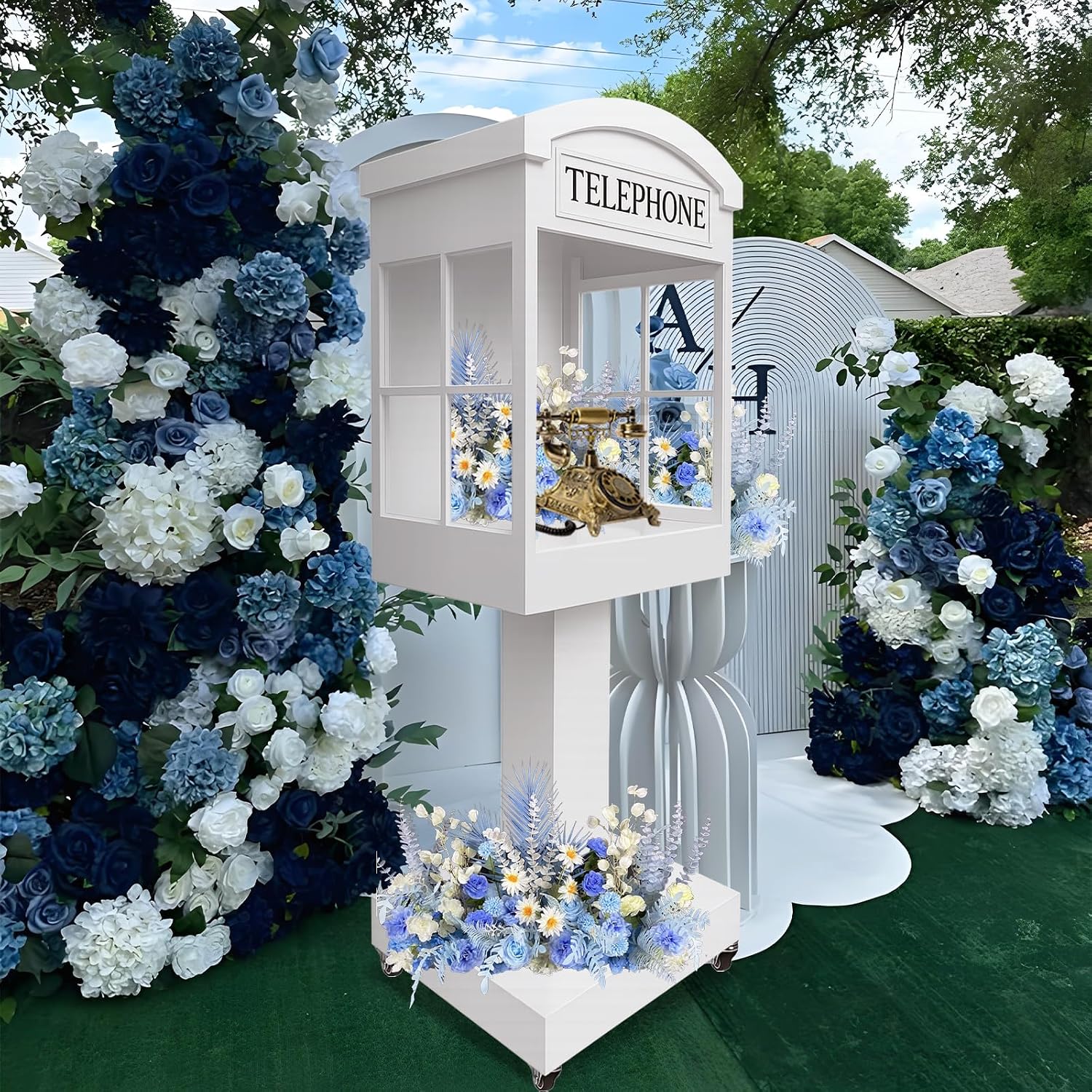 RDYMONKEY Audio Guest Book Stand Phone Booth for Wedding Party Leave a Message Video Phone Wedding Party Rentals Decoration Telephone Booth Box Audio Guestbook Stand White Recording Table