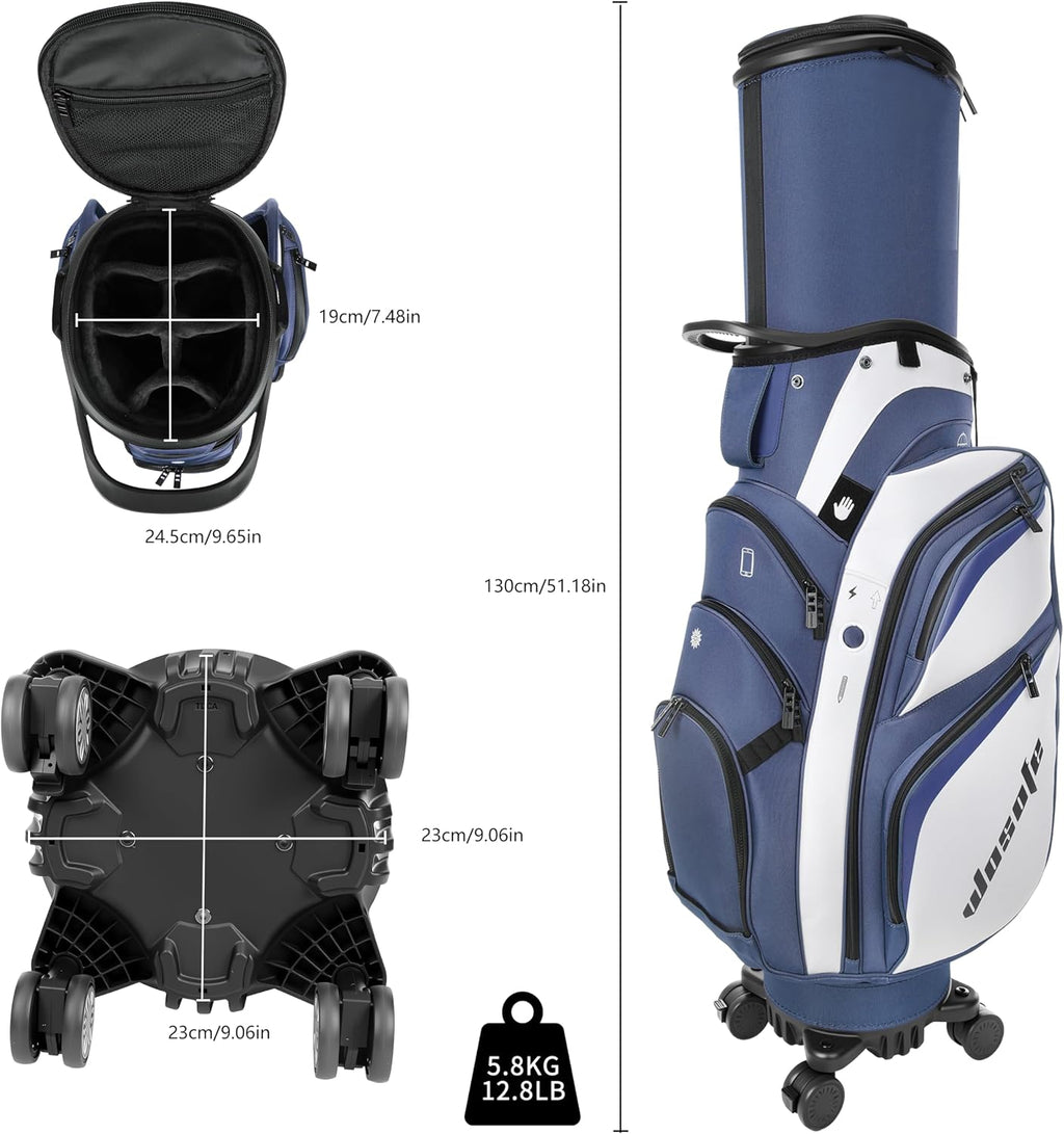Golf Club Travel Bag with Wheels, Golf Cart and Travel Bag Retractable Cover,Golf Carry Bag for Men and Women, Multiple Storage Pockets, Shoe Compartment, Golf Cart Bag, 4 Colors to Choose from