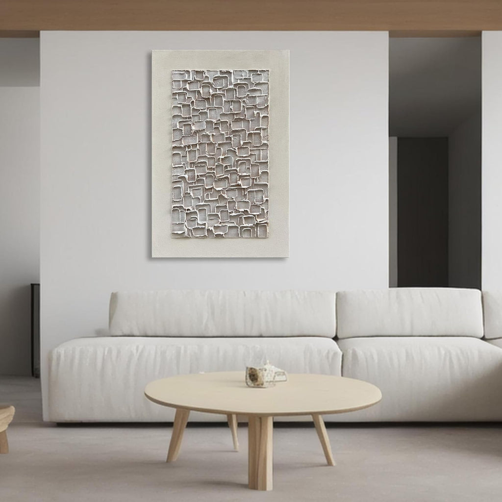 Limiyer Art Hand Painted White Minimalist Art Oil Painting Modern Abstract Thick texture Art Oil painting Home wall decoration 45x30 inches