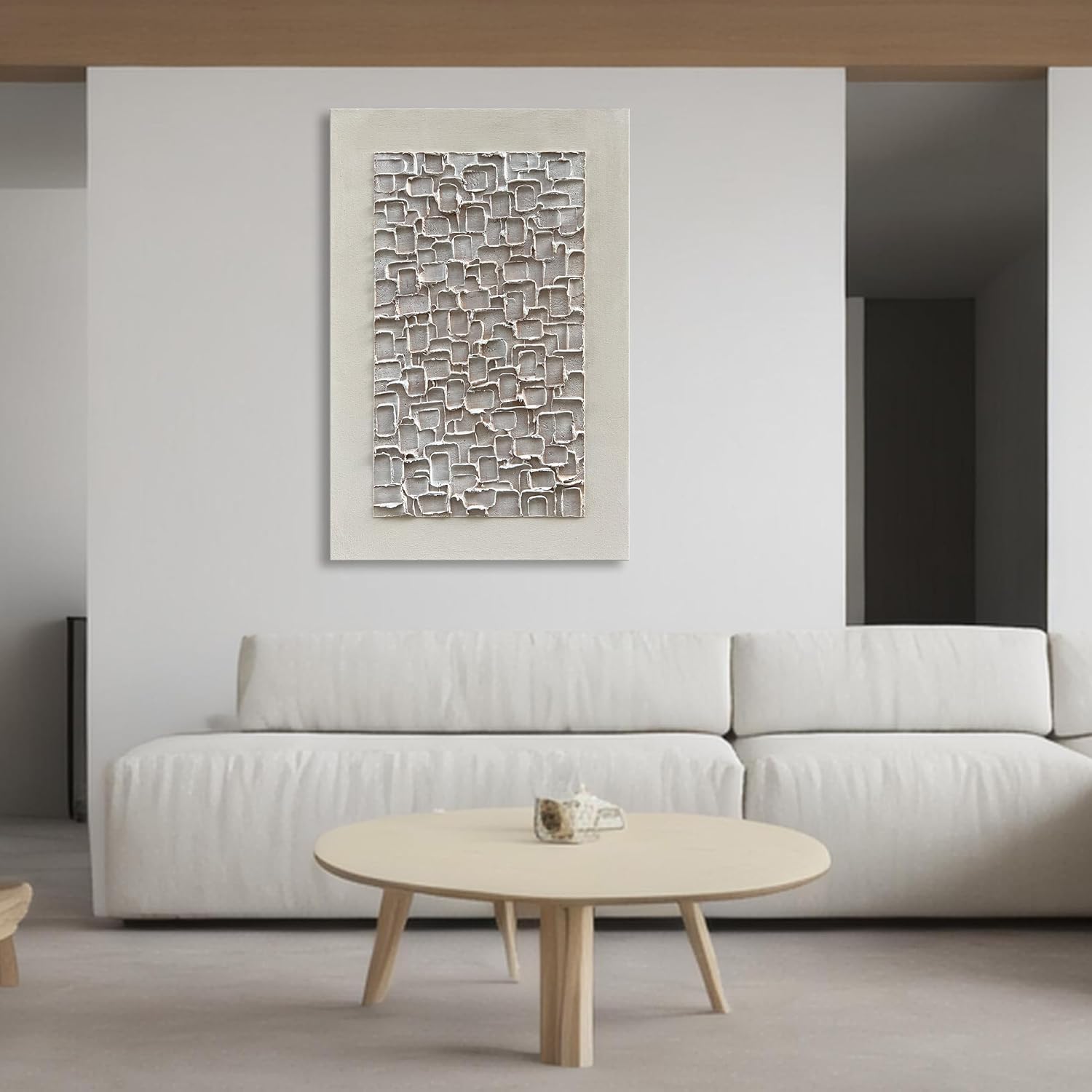 Limiyer Art Hand Painted White Minimalist Art Oil Painting Modern Abstract Thick texture Art Oil painting Home wall decoration 45x30 inches