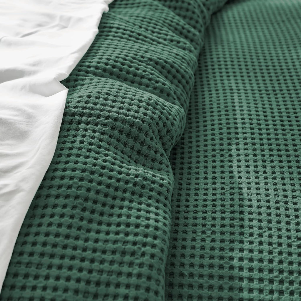 Levtex Home Mills Waffle King Duvet Cover Set (106x94in) with 2 Pillow Shams (36x20in) - Forest Green - Cotton King Size Duvet Cover Set - Soft, Pre-Washed