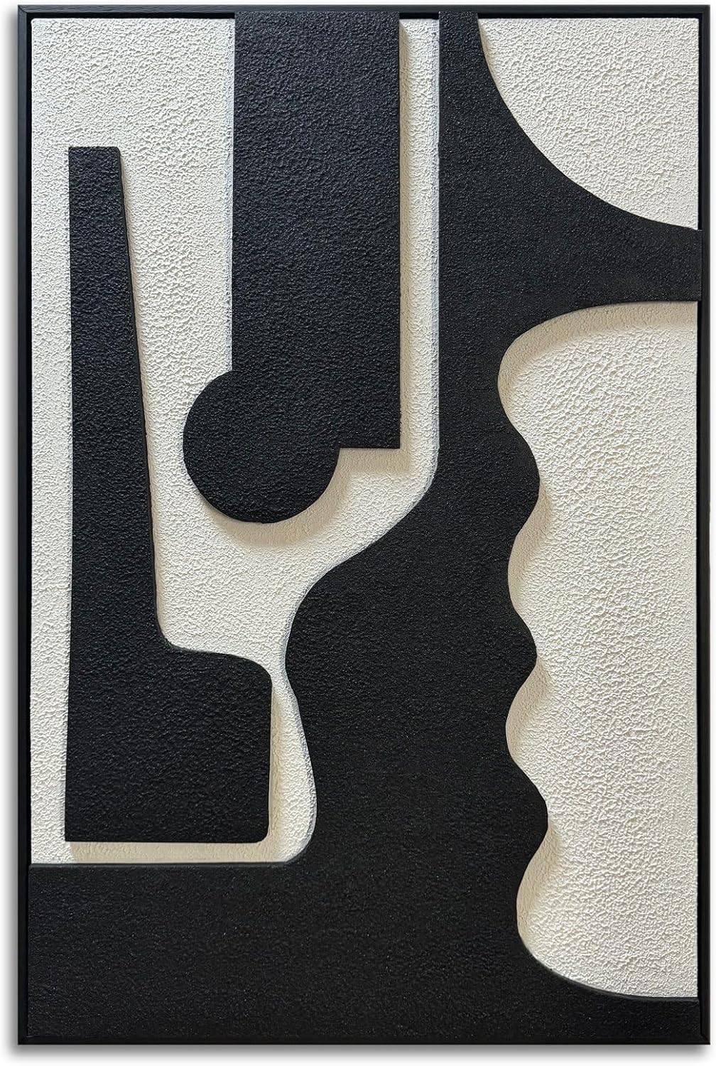 zoinart Black and White Textured Plaster Wall Art, 24x36 Black White Framed Artwork Wall for Home Decor, Minimalist Modern Monochrome Relief Art