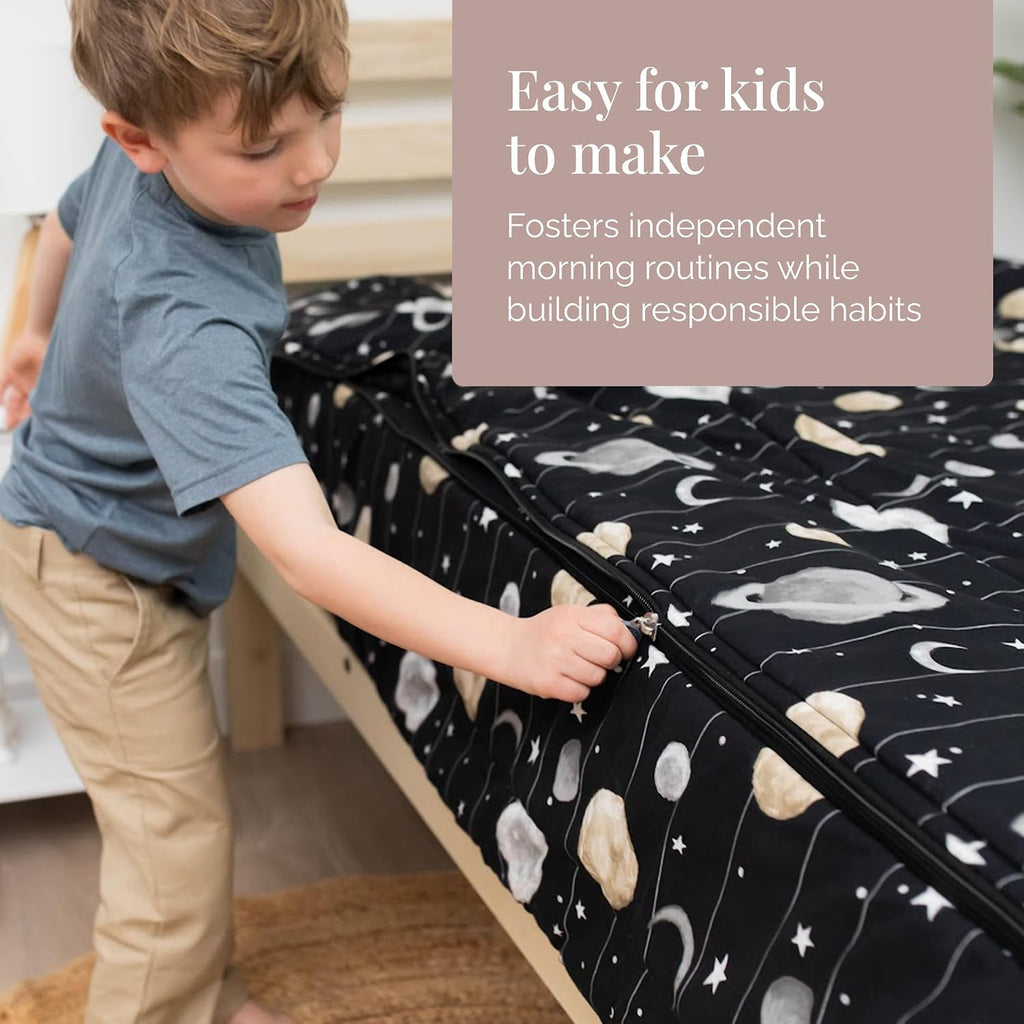 Beddy's Outer Space Themed Durable Zipper Bedding for Kids/Teens - Bed in a Bag-Black Sheets & Universe Galaxy Comforter Stars & Solar System,Includes 2 Pillowcases & 2 Shams-Easy to Make & Wash-Queen