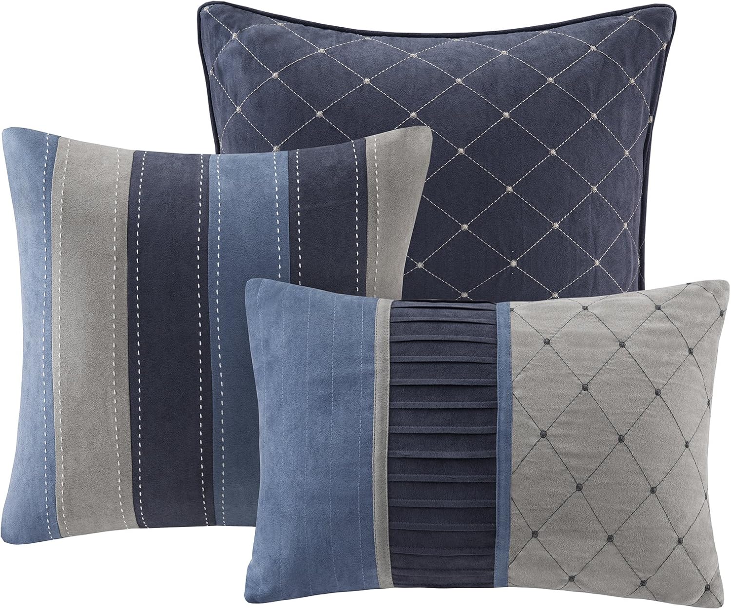 Madison Park Cozy Comforter Set Casual Modern Design - All Season Bedding, Matching Bed Skirt, Decorative Pillows, Collins, Suede Blue Grey King(104'x92') 7 Piece