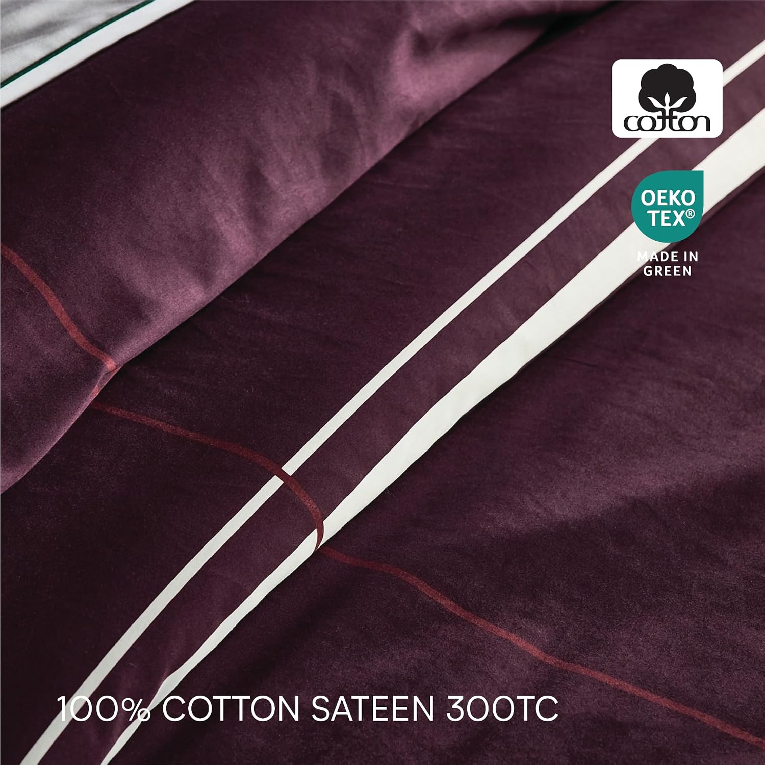 Lacoste Playful Checks Cotton Sateen 300-Thread Count Comforter Set – Medium Warmth, Oeko Tex Certified, Machine Washable, Burgundy, King