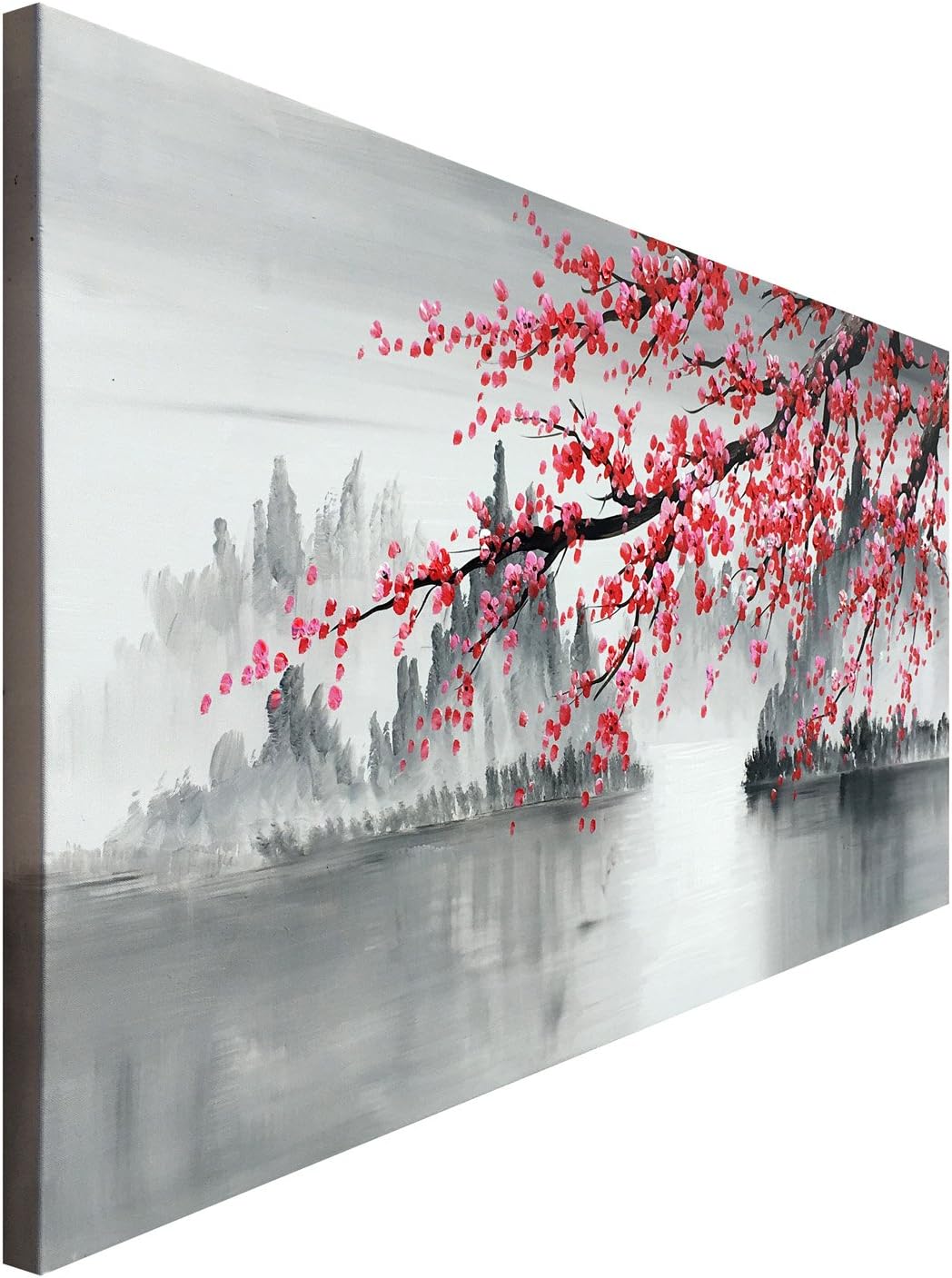 Large Traditional Chinese Painting Hand Painted Plum Blossom Canvas Wall Art Modern Black and White Landscape Oil Painting for Living Room 60 x 30 inch