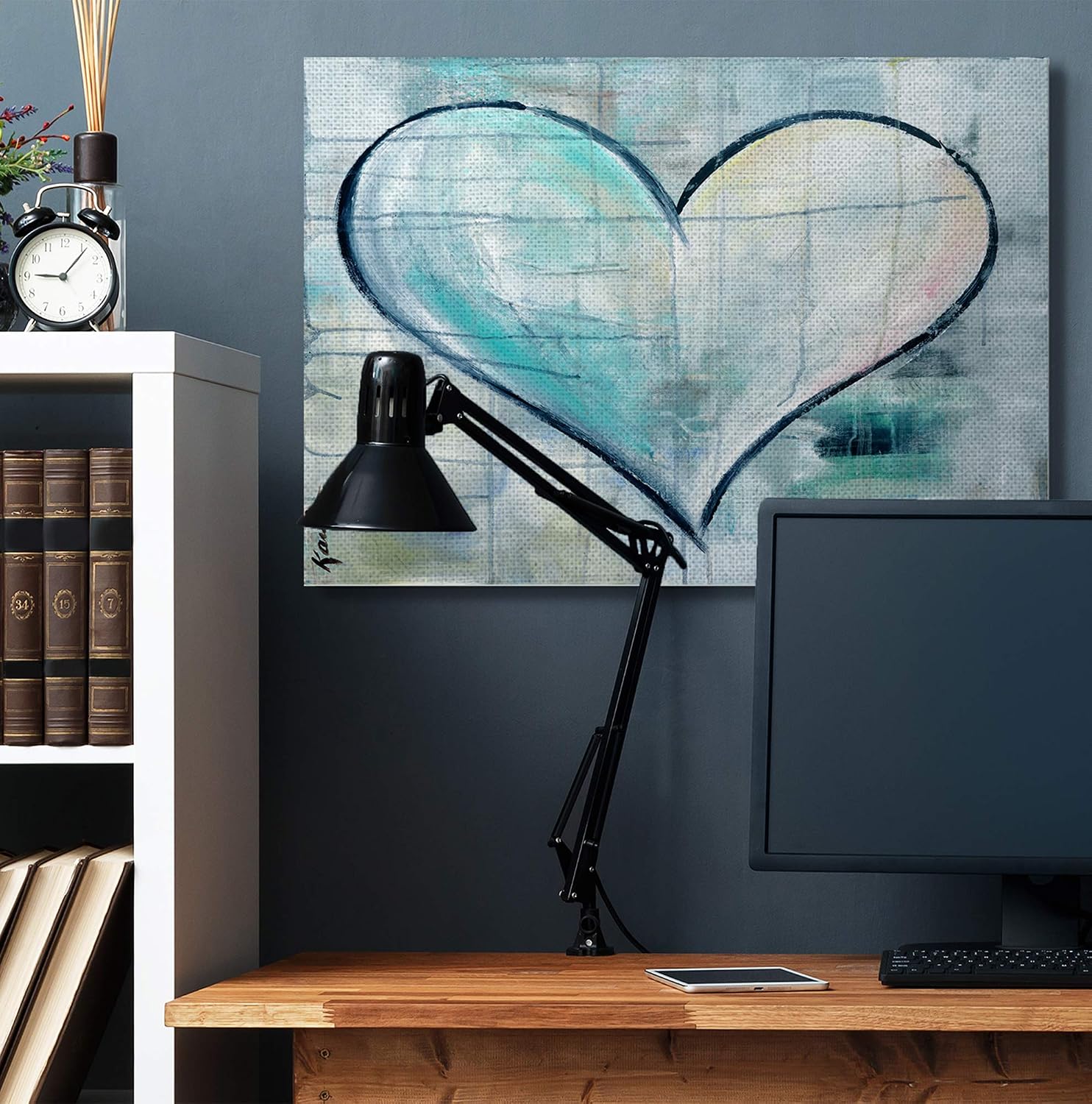 Stupell Industries Graffiti Texture Heart Blue White Painting, Design by Kami Lerner Wall Art, 36 x 48, Canvas