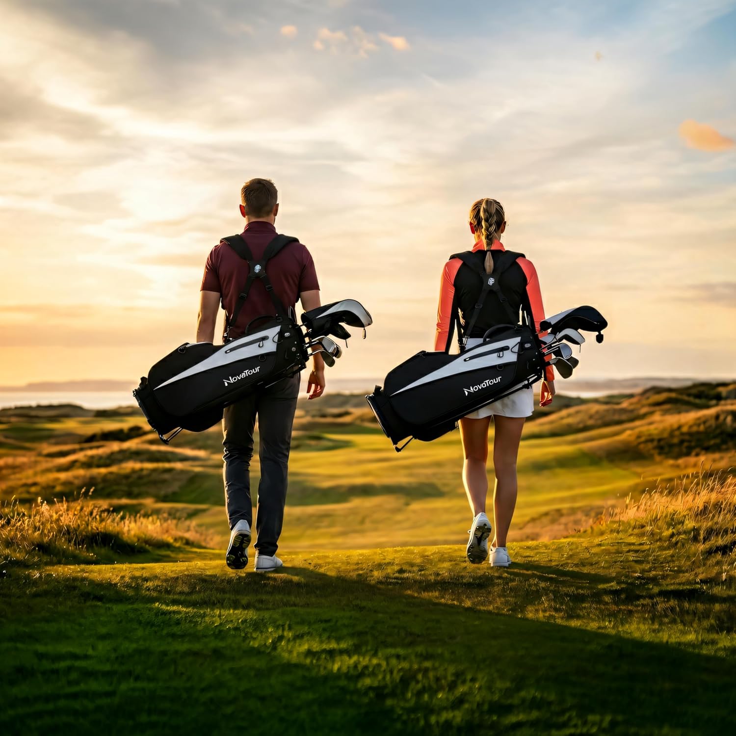 Golf Stand Bag - Lightweight Golf Bag with Stand and 7 Way Dividers, Dual Strap, Waterproof Pocket, Insulated Sleeve, Easy-Lift Handles and Swing-Cam Holder