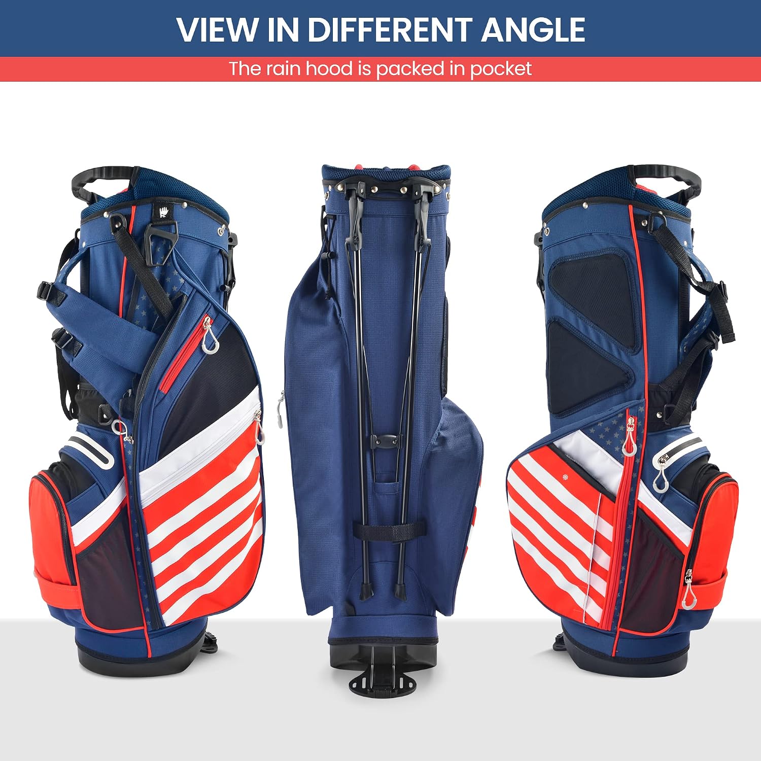 BOBOPRO Golf Stand Bag, Lightweight 14 Way Top Dividers Golf Carry Bag with 8 Pockets, USA Stars & Stripes Golf Bag for Golf Club Golf Cart for Men & Women