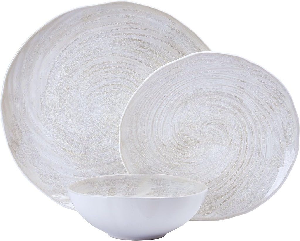 Mikasa Harley 12 Piece Stoneware Hand-Crafted Dinnerware Set, Service for 4, Plate and Bowl, Modern with Organic Freeform Shape, White