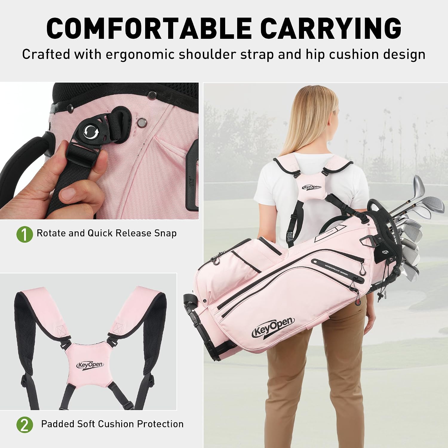 Lightweight Golf Stand Bag, 14 Way Golf Bags with Full Length Dividers for Men Women, Encrypted 900D Weather-Proof Club Carry Bag with Ergonomic Dual Strap, Cooler Pockets, 9 Pockets