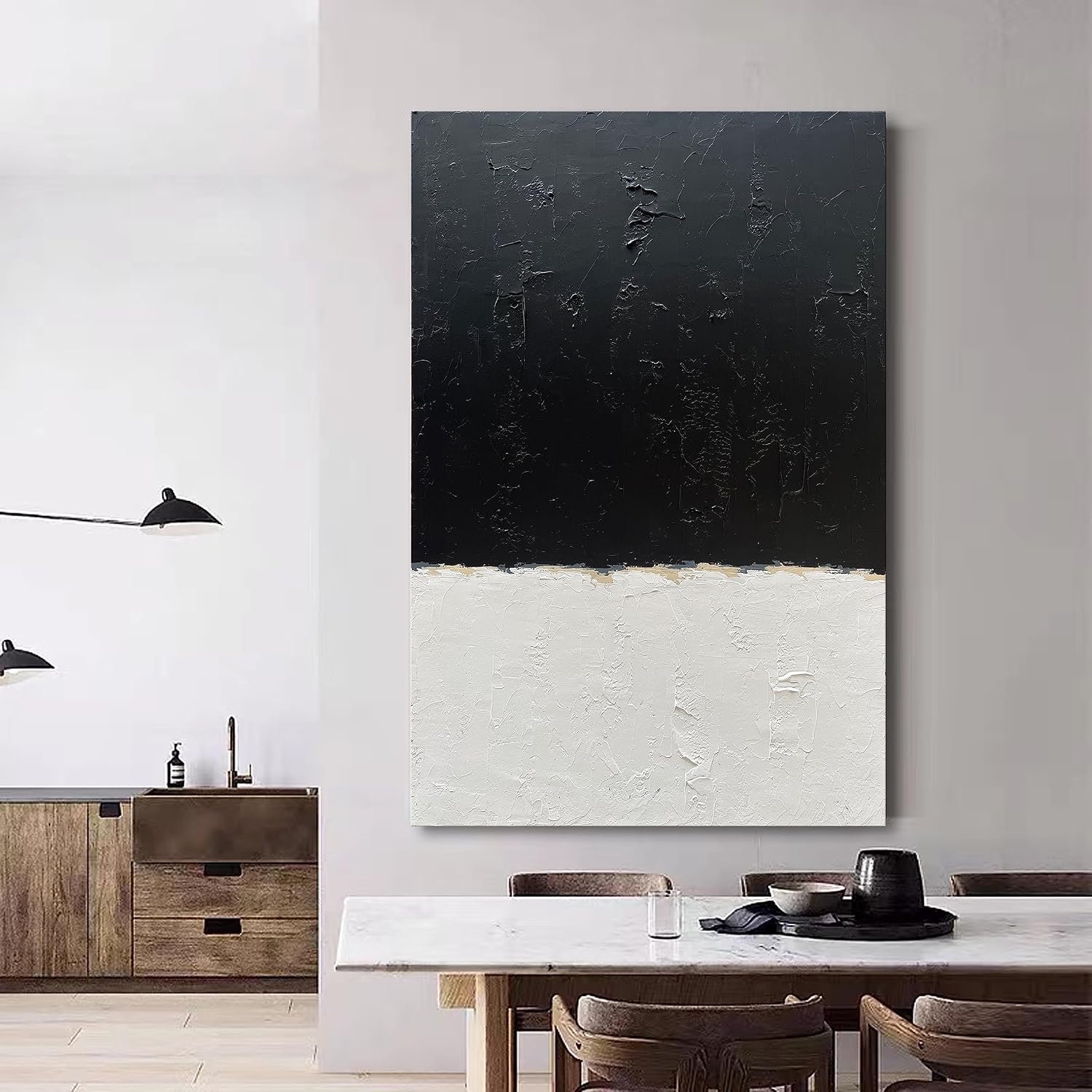 NANKAI Art Hand-painted black and white wall art, minimalist abstract painting large oil on canvas texture wall art Office Art Contemporary art 45x30 inches