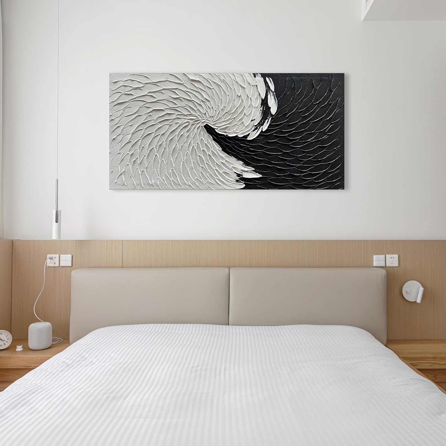 NANKAI Art Hand Painted Black and White Minimalist Oil Painting Modern Abstract Art Home Wall Decoration Painting 24x48 inches