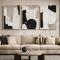 Large Framed Abstract Neutral Wall Art for Living Room, 3 Piece Black and White Beige Modern Canvas Prints Artwork for Walls, Minimalist Mid Century Painting Wall Decor Hallway Dining Room, 24x36 Inch
