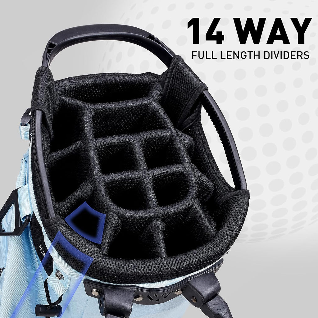 Lightweight Golf Stand Bag, 14 Way Golf Bags with Full Length Dividers for Men Women, Encrypted 900D Weather-Proof Club Carry Bag with Ergonomic Dual Strap, Cooler Pockets, 9 Pockets