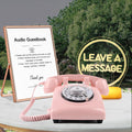 Premium Audio Guest Book Telephone with Free LED Wedding Sign and A5 Vertical Photo Frame | Vintage and Retro Style Audio Guestbook | Rotary Phone with Audio Record Voice Messages (Pink)
