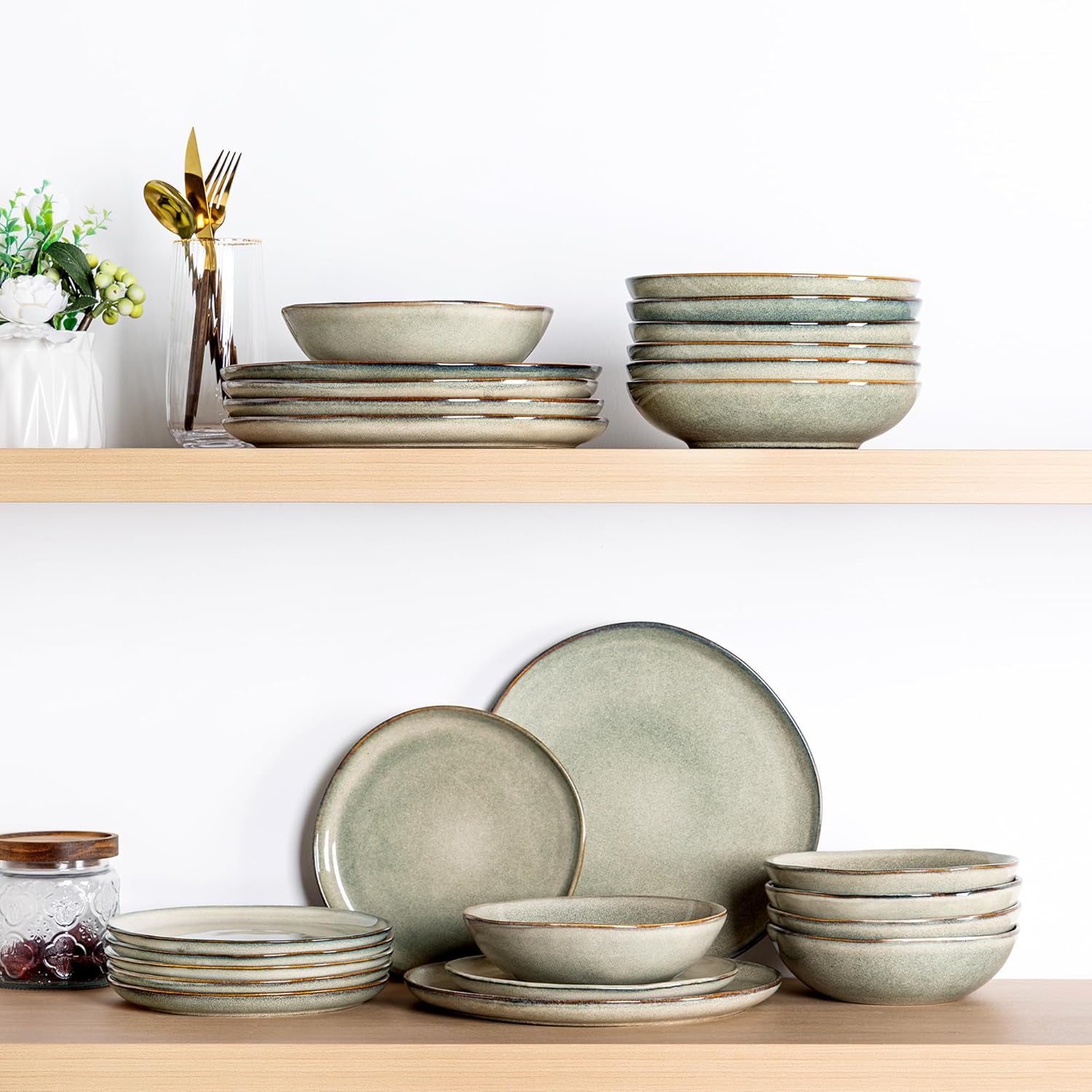 AmorArc Ceramic Dinnerware Sets,Handmade Reactive Glaze Stoneware Plates and Bowls Sets,Highly Scratch Resistant | Dishwasher & Microwave Safe Dishes Set,Service for 12 (36pc)