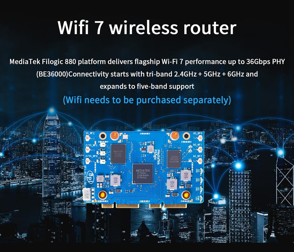 Banana Pi BPI-R4 WiFi 7 Wireless Tri-Band Router OpenWRT - DDR4 4GB/8GB RAM - MediaTek MT7988A SoC, 4G/5G Wireless Router Repeater, 2X 10GbE SFP 4X GbE for NAS Smart Home Gateway (4G Kit, DDR4 4GB)