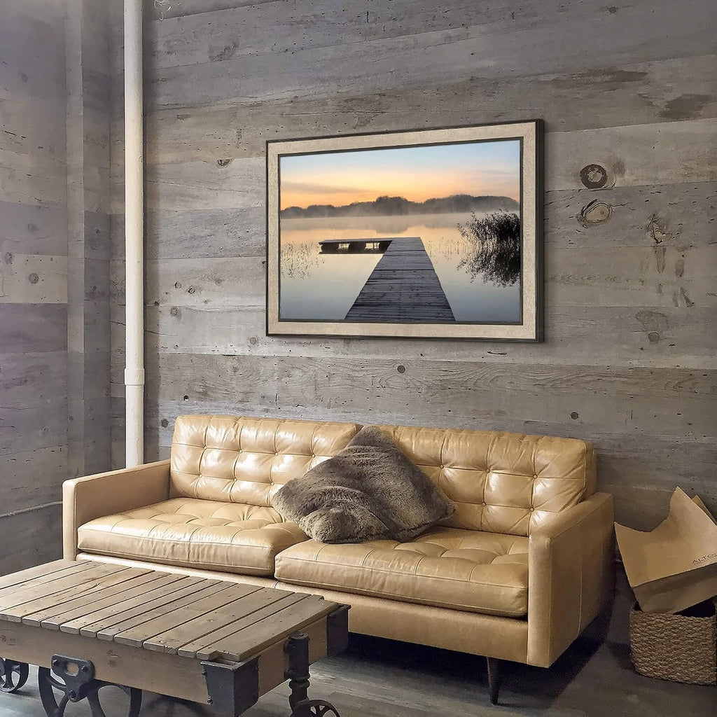 Lake Bedroom Wall Art Canvas: Framed Relaxing Large Home Office Sunrise Nature Landscape Pier Picture Decor Modern Living Room Dock Scene Painting Print Horizontal Foggy Mountain Forest Artwork
