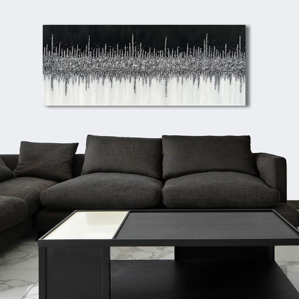Art Hand-Painted Black and Gray Wall Art Textured Oil Paintings Modern Abstract Wall Art Home Decor 24x60 Inches
