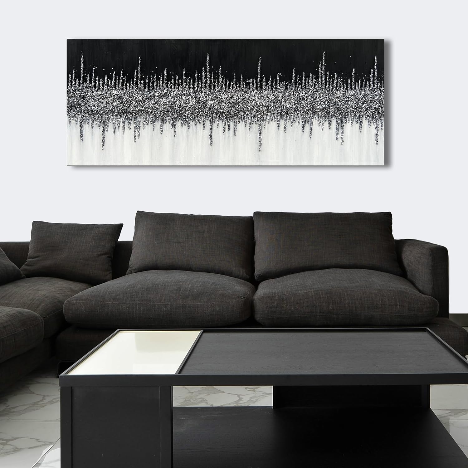 Art Hand-Painted Black and Gray Wall Art Textured Oil Paintings Modern Abstract Wall Art Home Decor 24x60 Inches