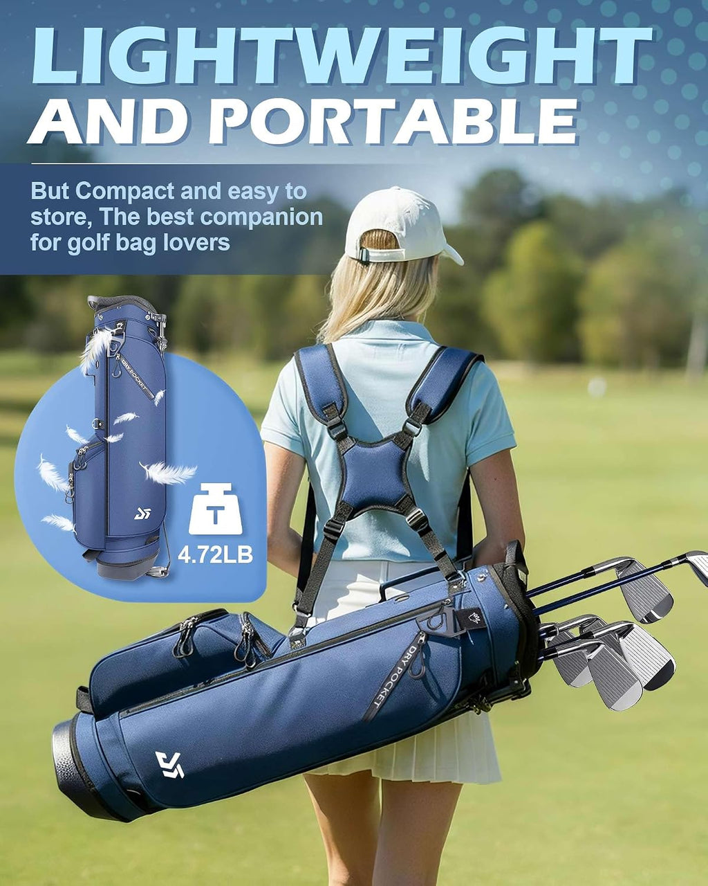 Golf Stand Bag with Cooler Pocket, Lightweight Sunday Carry Bag with Glove Patch & Tee Holder, Portable for Driving Range & Par 3 Course, Men & Women