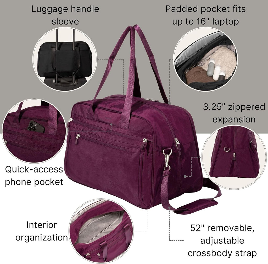 Baggallini Weekender Expandable Duffel - Lightweight 11x17 Inch Overnight Travel Bag