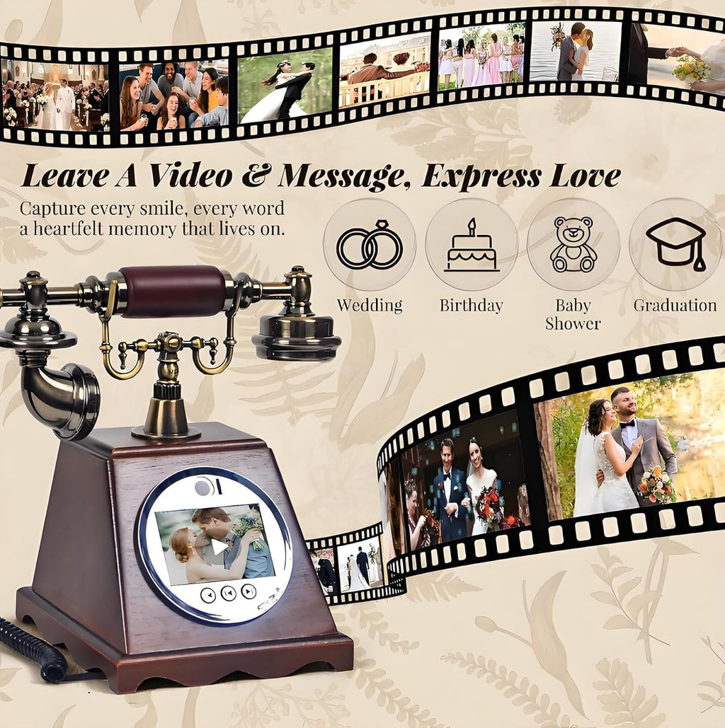 Customized Video Messages Message Book, Vintage Video Audio Guestbook Wedding Phone, Video Audio Guest Book Phone, 2K, 128G SD Card, Volume Adjustable, for Engagements Anniversaries B