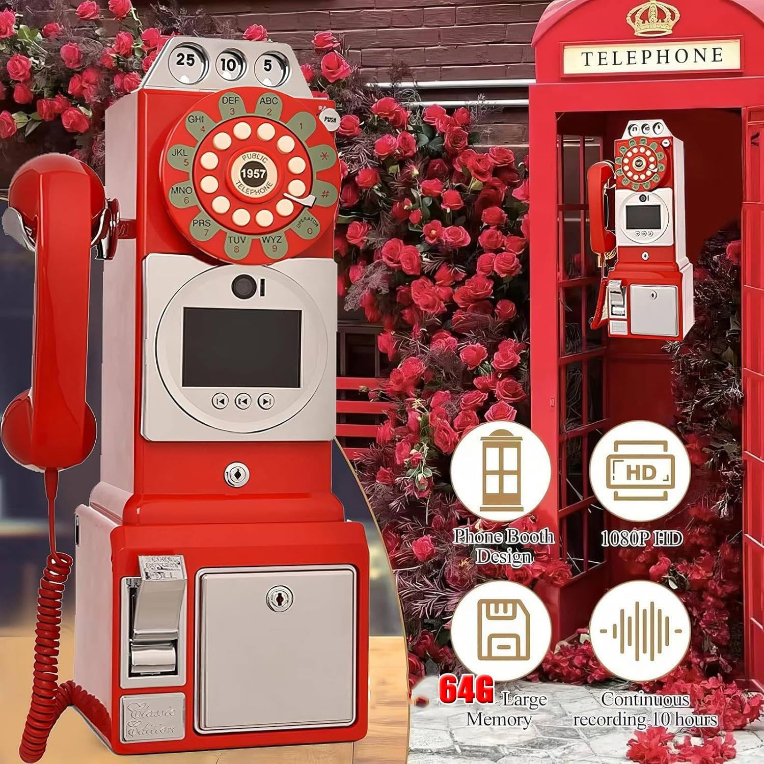 Video Audio Guest Book ，1080P HD Video Phone Guestbook with Lens Recording, for Wedding Bridal Shower, Birthday, Graduations，54x27x20cm (Red)
