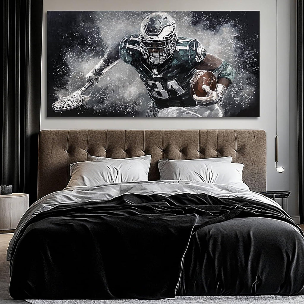WINKAILIN Large American Football Canvas Artwork with Modern Sports Athlete Painting Poster for Bedroom Living Room Office Gym Wall Decoration 29x58 Inch