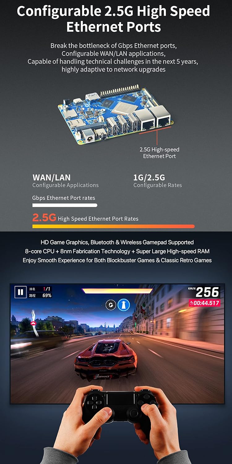 NanoPC-T6 Mini Computer Router, Open Source Smart IoT Gateway, with Dual PCle Gbps Ethernet Port, LPDDR4X 4GB RAM 32GB eMMC, 6Tops NPU Rockchip RK3588 SoC, Support miniPCIe M.2 M-Key E-Key Slot