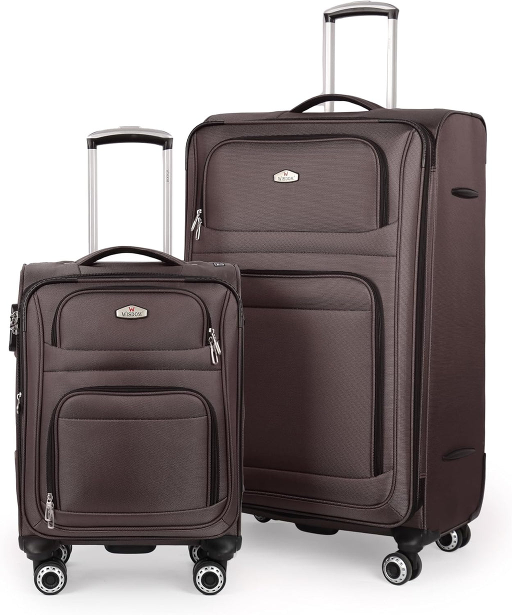 Softside Luggage Sets 2 Piece,Expandable15% Lightweight Durable Suitcase Sets Double Spinner Wheels & w/Combination LOCK（Coffee,20in/30in）