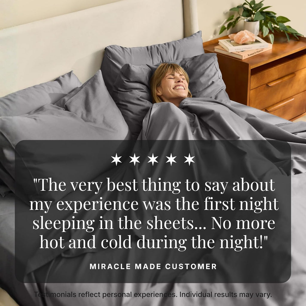 Miracle Made Breathable Cotton Bed Sheets, 4-Piece Set – Silver-Treated, Soft and Cool-to-the-Touch Lightweight Bedding Designed for Hot Sleepers – Queen Size, Stone