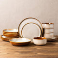 LERATIO Ceramic Dinnerware Sets with Pasta Bowls for 4,Plates and Bowls Sets,Oven &Microwave & Dishwasher Safe,Light Weight & Scratch Resistant Dishes Sets-Service for 4 (16pcs)-Kahki